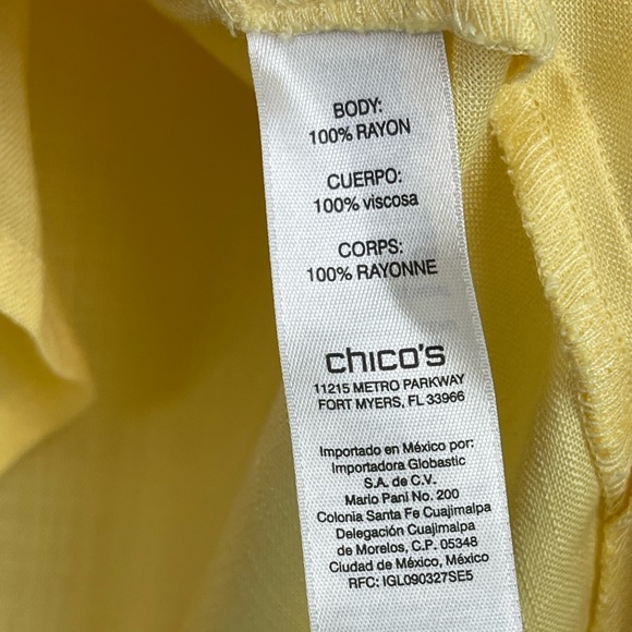 🥑5/$25 Chico's womens 3/4 Sleeve yellow Button Blouse Size 1 medium - Picture 5 of 5